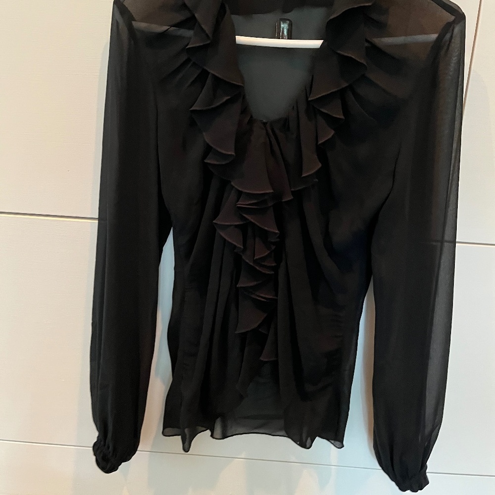 Black sheer ruffled blouse